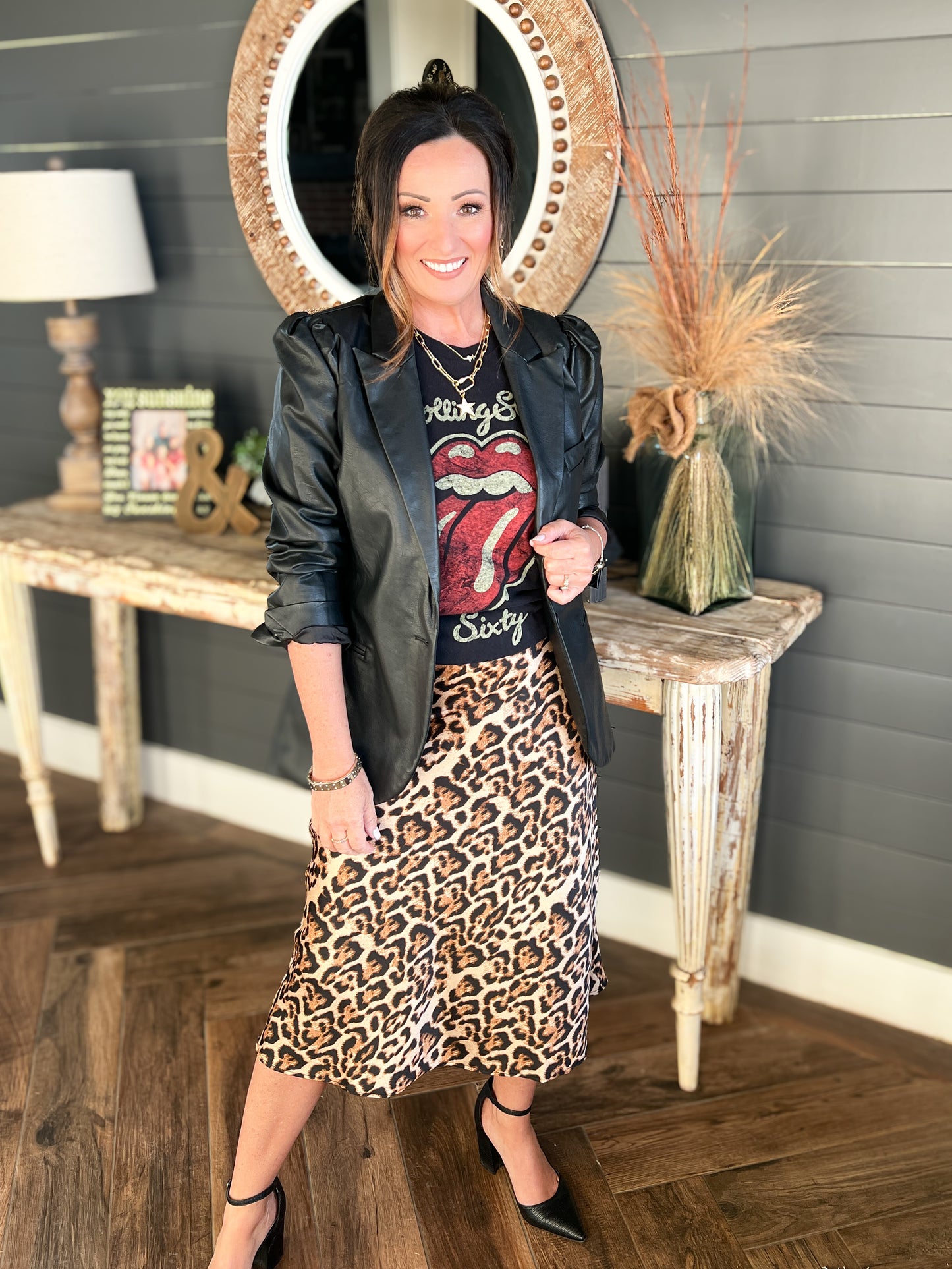 Leopard Satin Slip Skirt