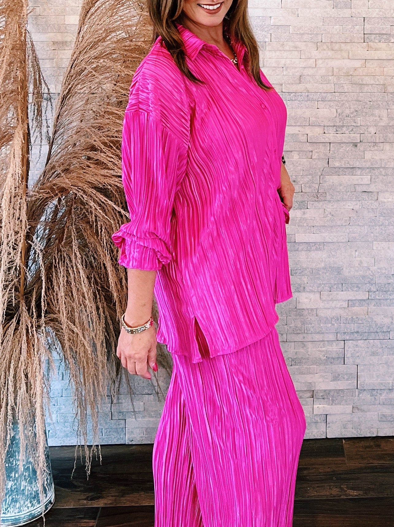 Charlotte Hot Pink Pleated Pant Set