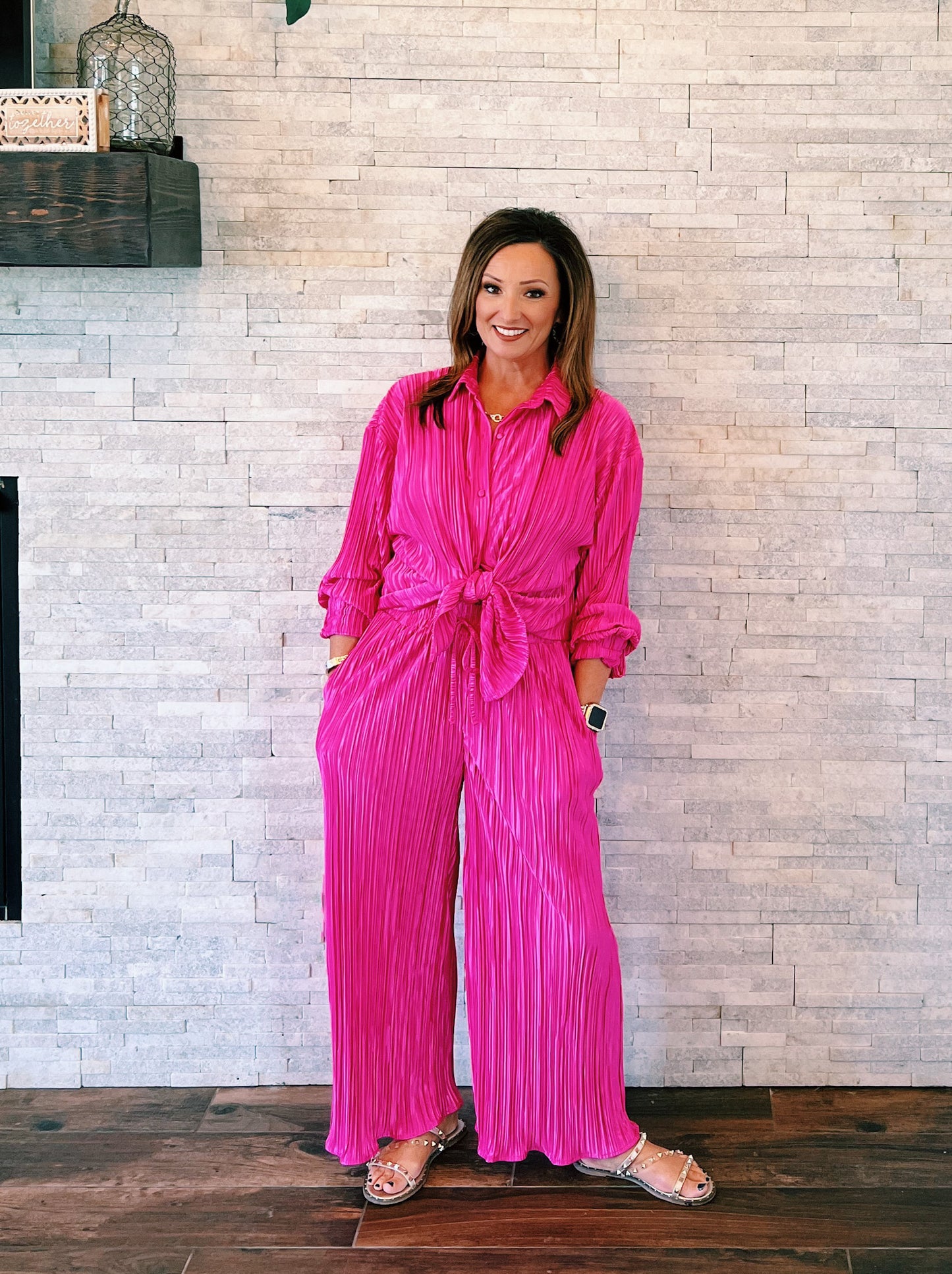 Charlotte Hot Pink Pleated Pant Set