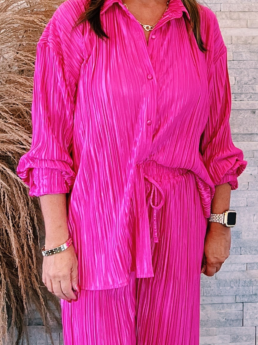 Charlotte Hot Pink Pleated Pant Set