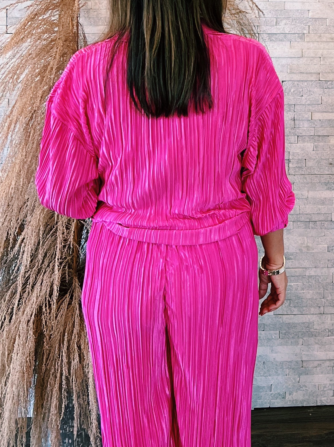 Charlotte Hot Pink Pleated Pant Set