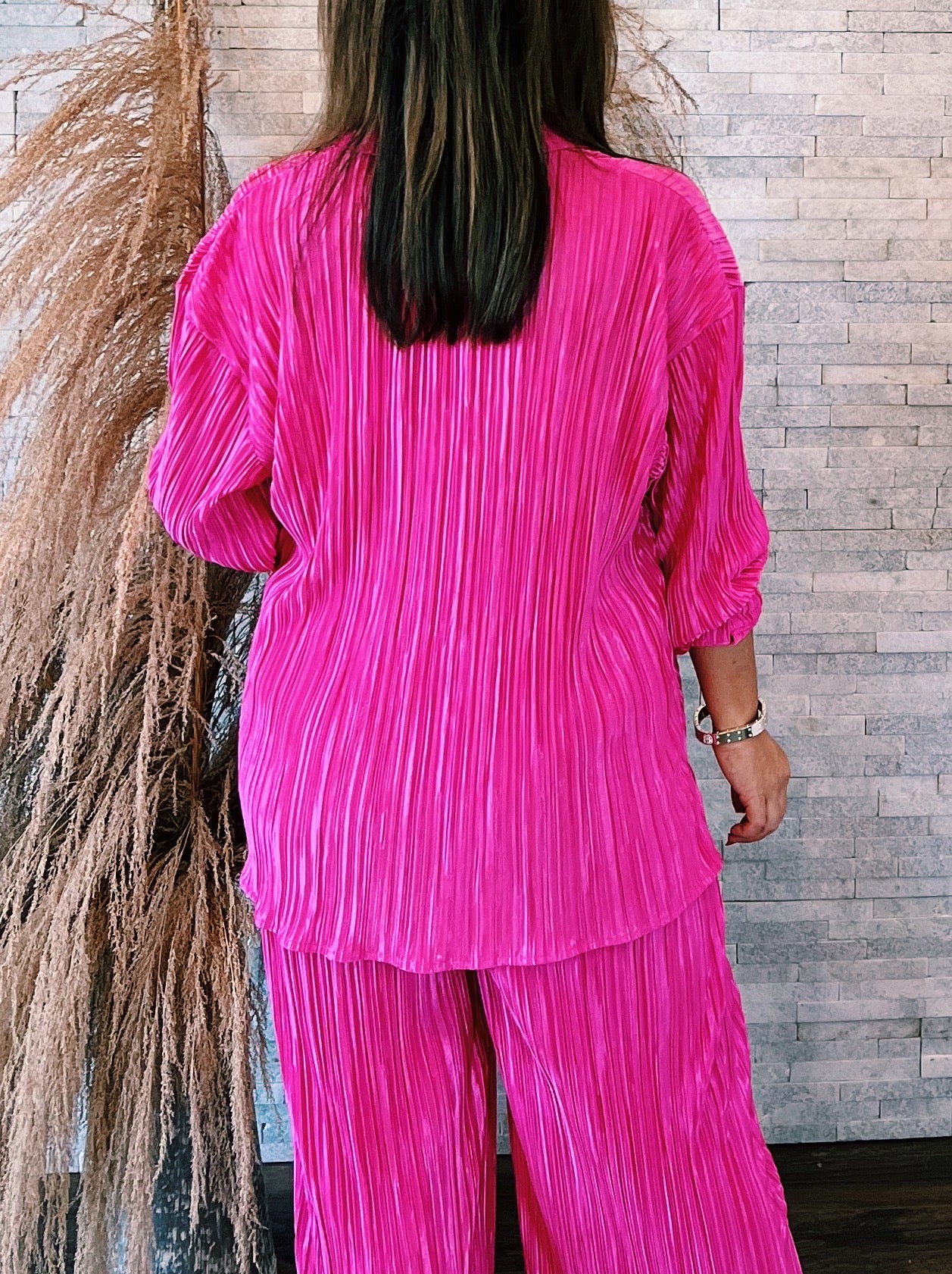 Charlotte Hot Pink Pleated Pant Set