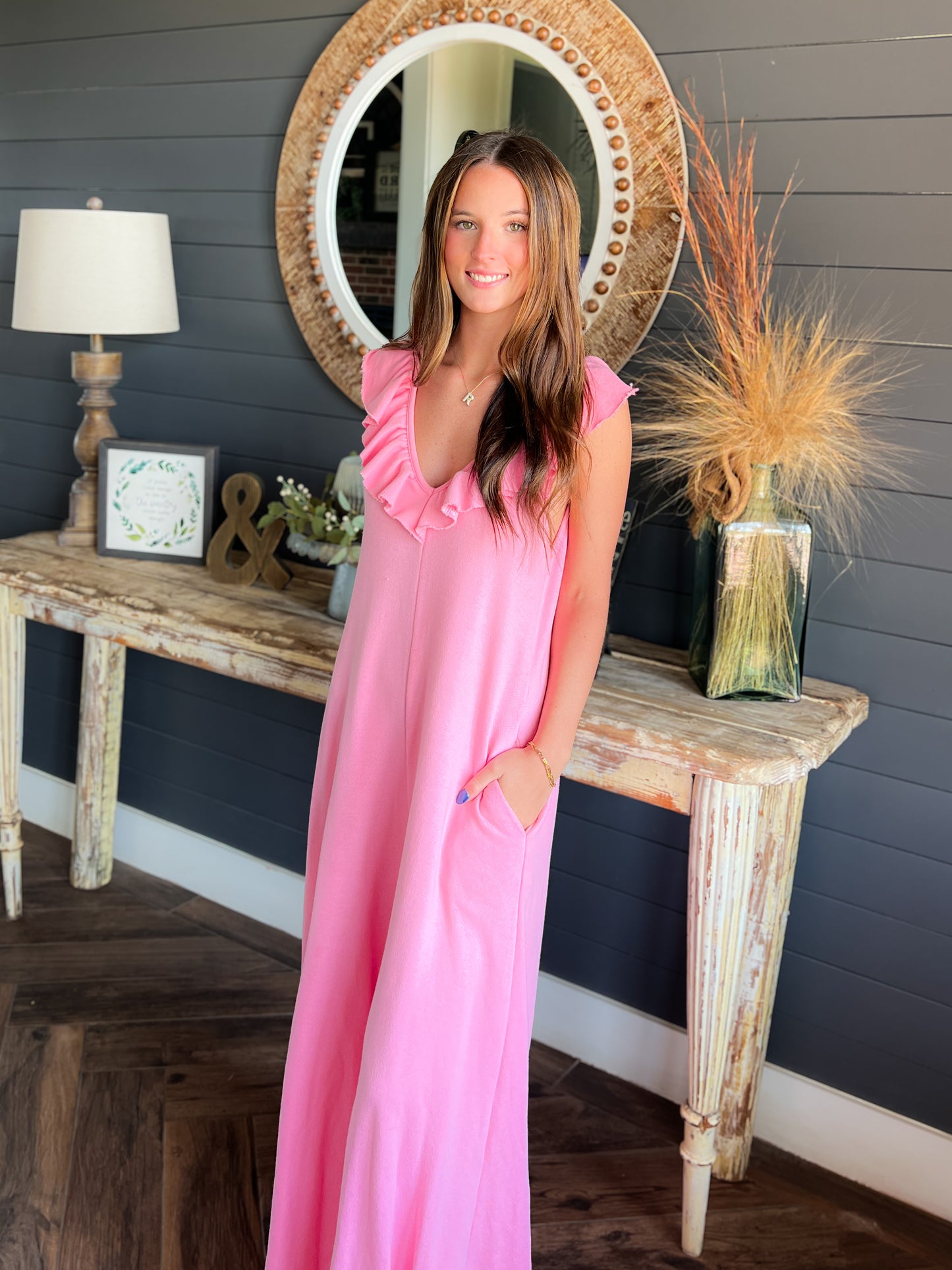 Ramey Pink Ruffle Jumsuit