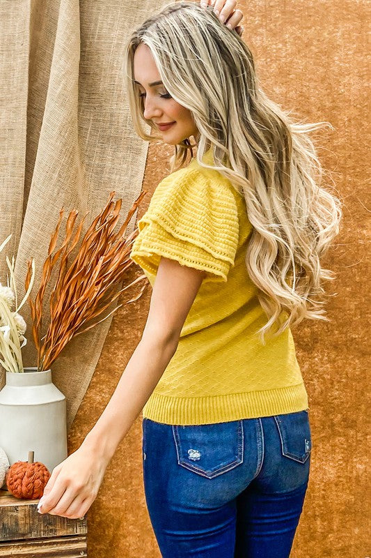 Mustard Ruffle Sleeve Sweater