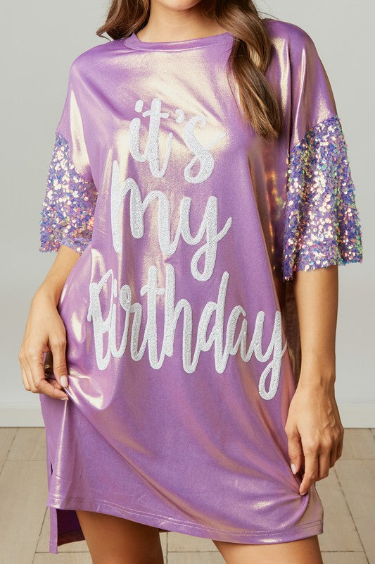 It's My Birthday Sequin Shirt Dress