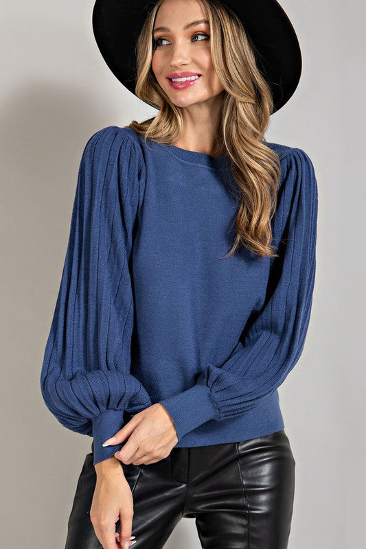 Blue Balloon Sleeve Sweater