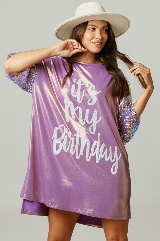 It's My Birthday Sequin Shirt Dress