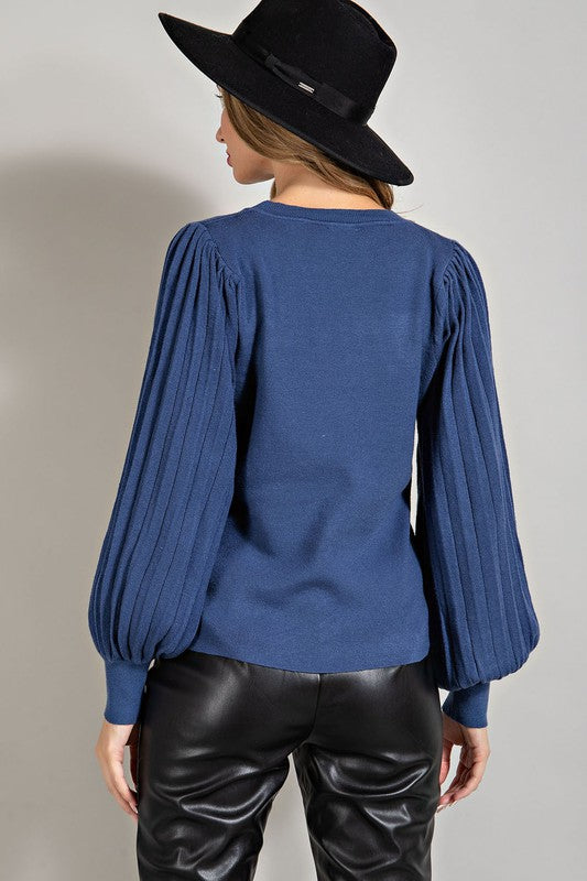 Blue Balloon Sleeve Sweater